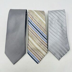 Jones New York & Perry Ellis Mens 3 Piece 100% Silk Neck Ties Gray/Silver 2330